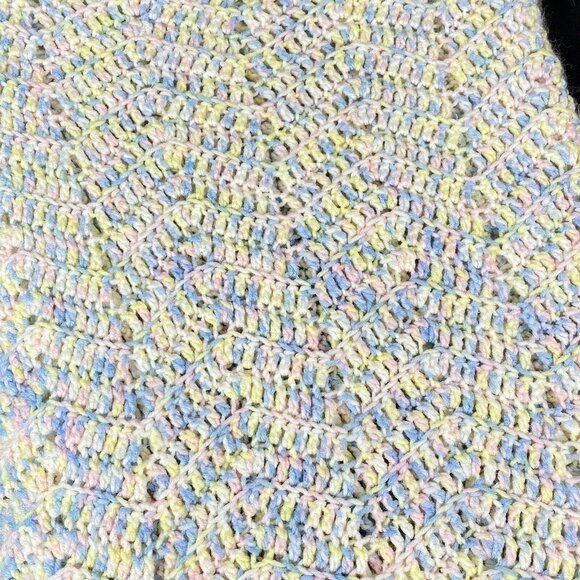Pastel Hand Crochet Afghan Chair Throw Baby Blanket 53” x 36” Pink Yellow Blue‎ - Picture 5 of 10